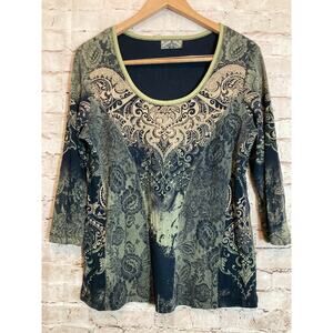Vanilla Sugar Top‎ Womens Large Sage Green Medallion Studded Embellished Y2K